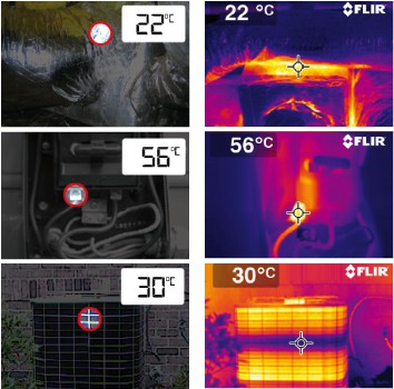 Izquierda: imagen real - Derecha: imagen termográfica